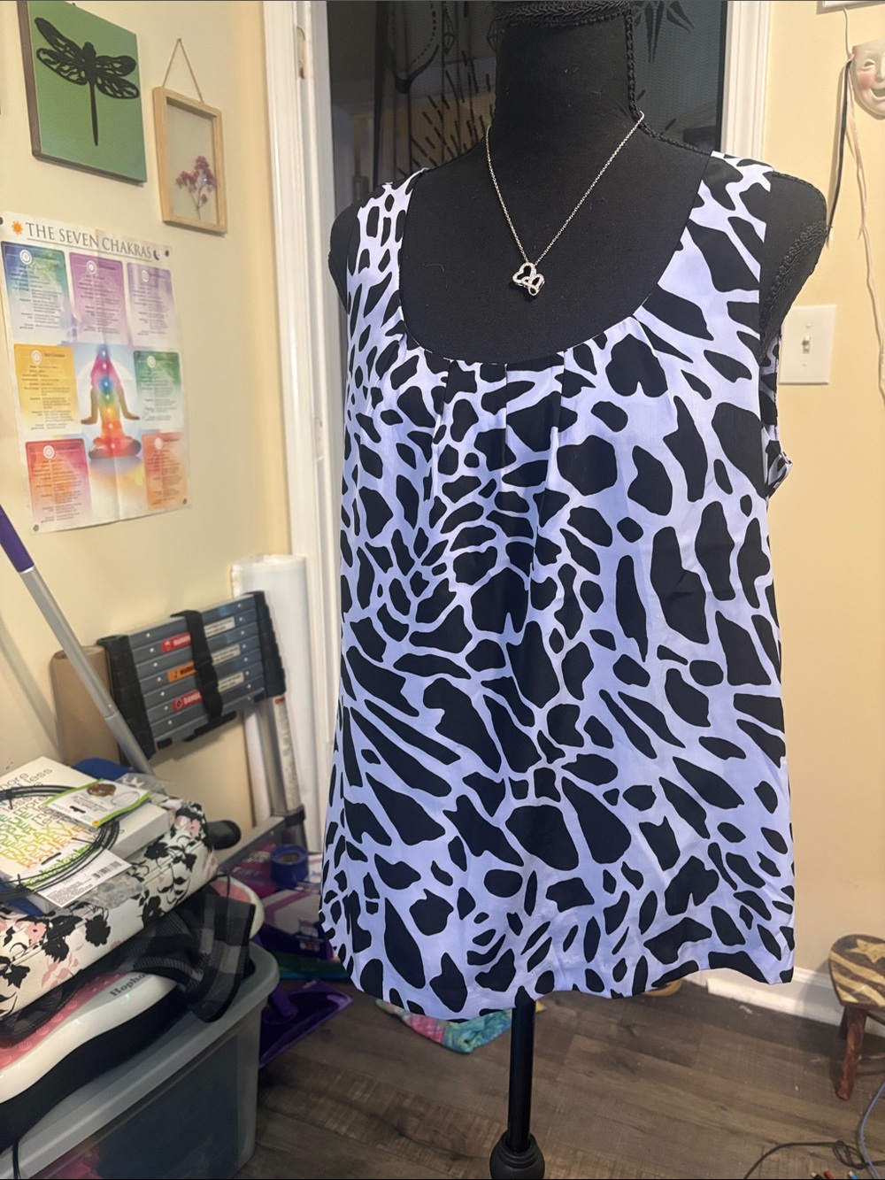 Dana Buchman Black and White Abstract Animal Print Tank